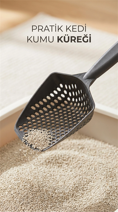 Kedi Kumu Eleme Küreği Paslanmaz Çelik Saplı ve Delikli Yapısıyla Temizlik İçin Uygun