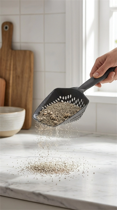 Kedi Kumu Eleme Küreği Paslanmaz Çelik Saplı ve Delikli Yapısıyla Temizlik İçin Uygun