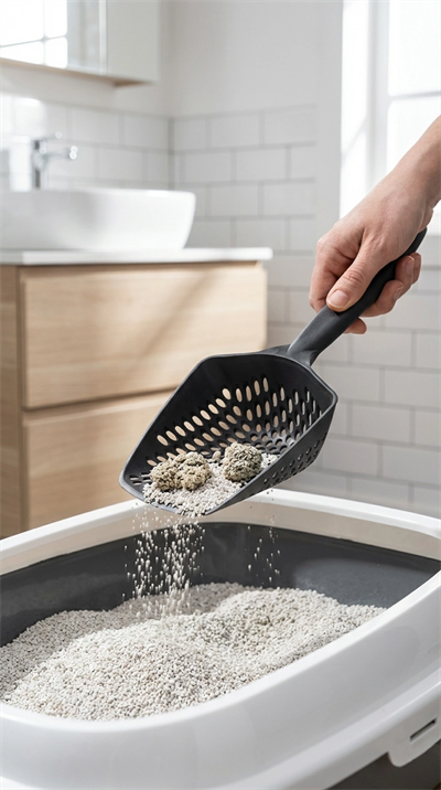 Kedi Kumu Eleme Küreği geniş dişli yapısıyla tüy ve kum ayırımı sağlar evcil hayvanlar için kullanışlı