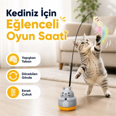 Kedi Şekilli Dönen Peluş Balıklı Olta Oyuncağı