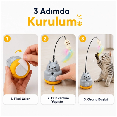 Kedi Şekilli Dönen Peluş Balıklı Olta Oyuncağı