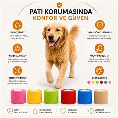 Kedi ve Köpek Pati Bandajı - Su Geçirmez - Kendinden Yapışkanlı - 6 Renk