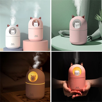 Kedicik Figürlü Hava Nemlendirici – Ultrasonik Soğuk Buhar Makinesi, LED Işıklı Masaüstü Oda Nemlendirici