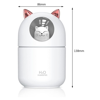 Kedicik Figürlü Hava Nemlendirici – Ultrasonik Soğuk Buhar Makinesi, LED Işıklı Masaüstü Oda Nemlendirici