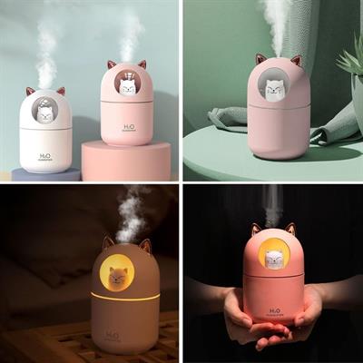 Kedicik Figürlü Hava Nemlendirici – Ultrasonik Soğuk Buhar Makinesi, LED Işıklı Masaüstü Oda Nemlendirici (3936)