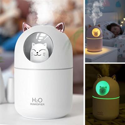 Kedicik Figürlü Hava Nemlendirici – Ultrasonik Soğuk Buhar Makinesi, LED Işıklı Masaüstü Oda Nemlendirici (3936)