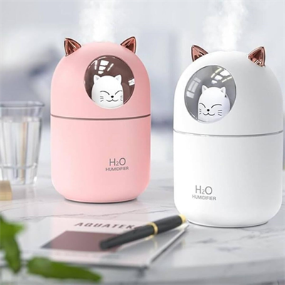 Kedicik Figürlü Hava Nemlendirici – Ultrasonik Soğuk Buhar Makinesi, LED Işıklı Masaüstü Oda Nemlendirici