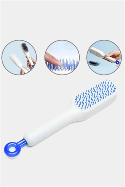 Kendi Kendini Temizleyen Otomatik Tuşlu Saç Tarağı Dolaşık Açıcı Masaj Fırçası Silikon Fırça