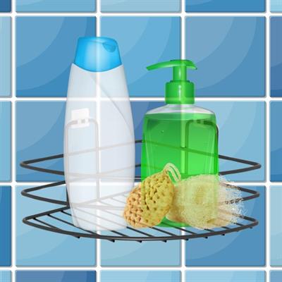 Kendiliğinden Yapışkanlı Montaj Gerektirmeyen Tek Katlı Banyo Askı Köşe Şampuanlık Siyah (3936)