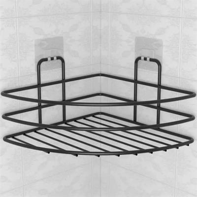 Kendiliğinden Yapışkanlı Montaj Gerektirmeyen Tek Katlı Banyo Askı Köşe Şampuanlık Siyah (3936)