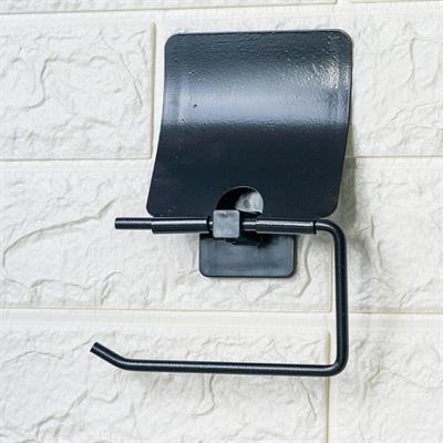 Kendiliğinden Yapışkanlı Siyah Paslanmaz Metal Kapaklı Tuvalet Kağıtlığı Aparatı (3936)