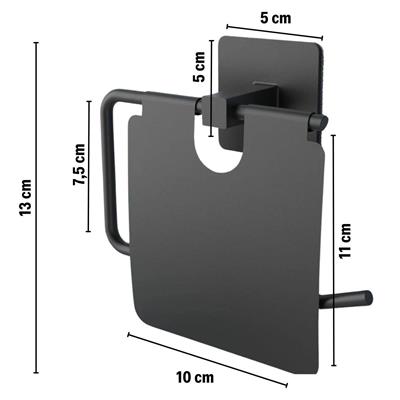 Kendiliğinden Yapışkanlı Siyah Paslanmaz Metal Kapaklı Tuvalet Kağıtlığı Aparatı (3936)