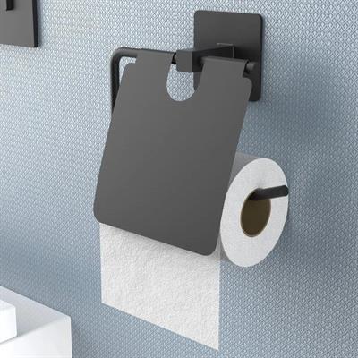 Kendiliğinden Yapışkanlı Siyah Paslanmaz Metal Kapaklı Tuvalet Kağıtlığı Aparatı (3936)
