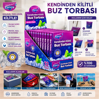 Kendinden Kilitli Buz Torbası - Koku Hapsetme Özellikli - Sızdırmaz Tasarım