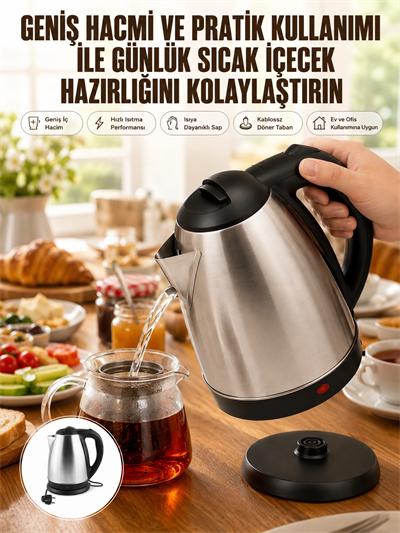 Kettle Su Isıtıcı C F Priz Uyumlu 220 - 240 V Paslanmaz Çelik Kablolu
