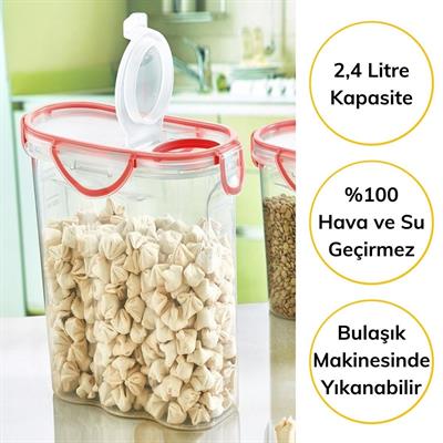 Kilitli Kapaklı Contalı Hava,Su Sıvı Geçirmez 2,4 Litre Erzak Saklama Kabı-SA590 (3936)