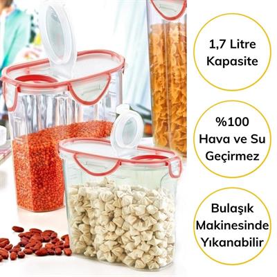 Kilitli Kapaklı Contalı Hava,Su Sıvı Geçirmez 1,7 Litre Erzak Saklama Kabı-SA585 (3936)