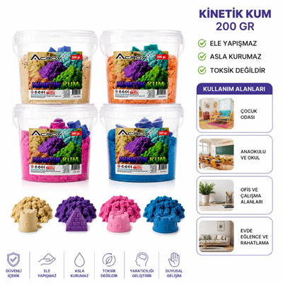 Kinetik Kum - 200 gr - Ele Yapışmaz - 2 Plastik Kalıp Hediyeli - Sağlığa Uygun