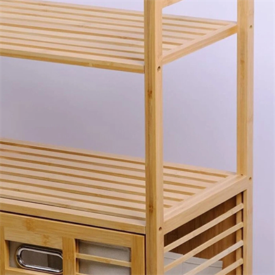 Kirli 2 Kat Organizer Raflı - 2 Bölmeli Önden Çek Aç Kalın Ahşap Bambu Kirli Çamaşır Sepeti 80x33x87cm Bx40