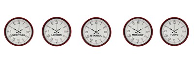 Kırmızı 5’li Dünya Saat Seti 36 cm Zarif Ve Şık