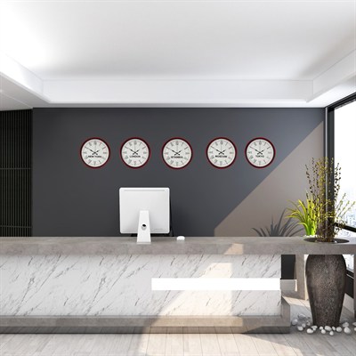 Kırmızı 5’li Dünya Saat Seti 36 cm Zarif Ve Şık