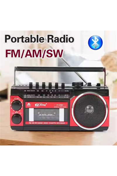 Kırmızı Bluetooth özellikli FM radyo USB MP3 çalar kaset çalar nostaljik müzik seti