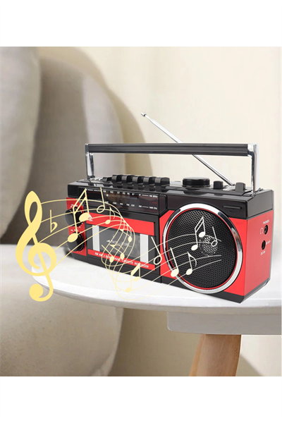 Kırmızı Bluetooth özellikli FM radyo USB MP3 çalar kaset çalar nostaljik müzik seti