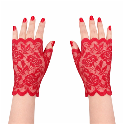 Kırmızı Dantel Parmaksız Kısa Eldiven