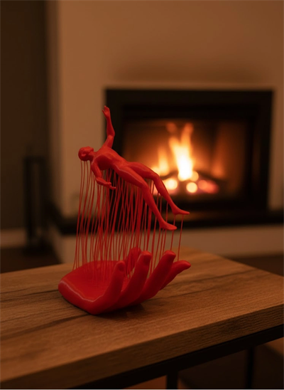 Kırmızı El ve İnsan Figürü Dekoratif Biblo Salon Ofis Raf ve Konsol Üstü İçin 12x18 cm