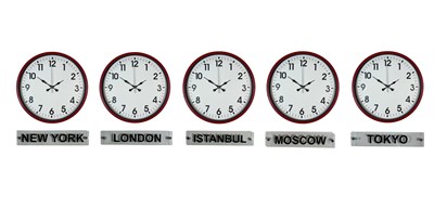 Kırmızı Global Classic 5’li Tabelalı 36 Cm Dünya Saati