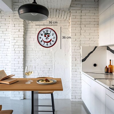 Kırmızı Happy Kitchen 36 Cm Mutfak Duvar Saati