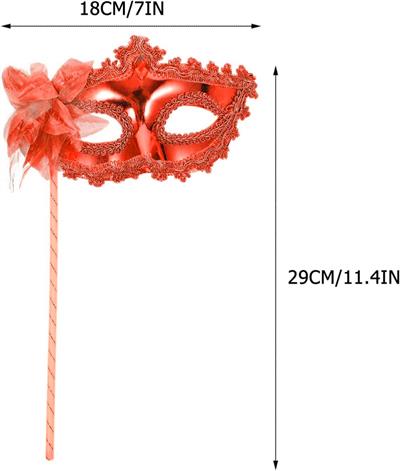 Kırmızı Işıltılı Tutmalı Fotoğraf Çekimi Maskesi 18x29 cm (3936)