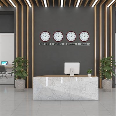 Kırmızı Klasik 36 Cm 4 lü Tabelalı Dünya Saatleri