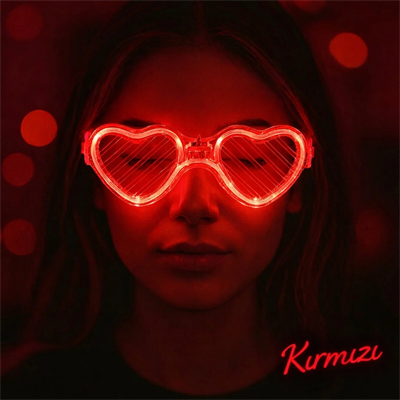 Kırmızı Led Işıklı Kalp Gözlük – 3 Modlu Parti  Glow Gözlüğü