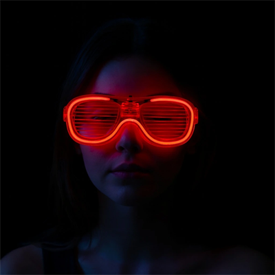 Kırmızı Led Işıklı Parti Gözlüğü - Neon Glow Şerit Gözlük 3 Modlu