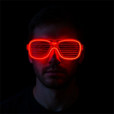 Kırmızı Led Işıklı Parti Gözlüğü - Neon Glow Şerit Gözlük 3 Modlu