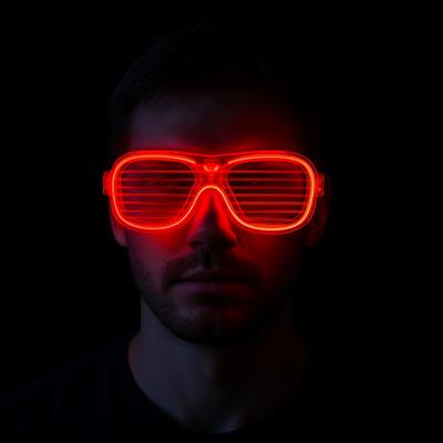 Kırmızı Led Işıklı Parti Gözlüğü - Neon Glow Şerit Gözlük 3 Modlu (3936)