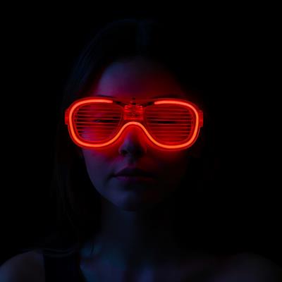 Kırmızı Led Işıklı Parti Gözlüğü - Neon Glow Şerit Gözlük 3 Modlu (3936)