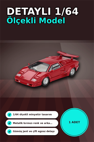 Kırmızı Metalik 1/64 Lamborghini Countach 25th Anniversary Model Araba BX-313387