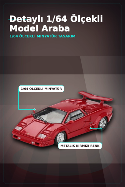 Kırmızı Metalik 1/64 Lamborghini Countach 25th Anniversary Model Araba BX-313387