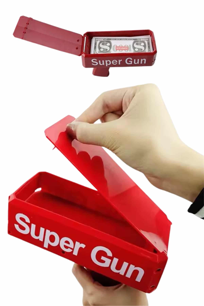 Kırmızı Parti Oyuncağı Para Saçma Fırlatma Tabancası Makinesi Super Money