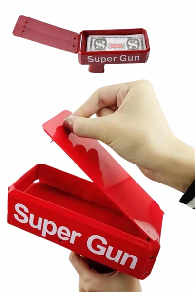 Kırmızı Parti Oyuncağı Para Saçma Fırlatma Tabancası Makinesi Super Money