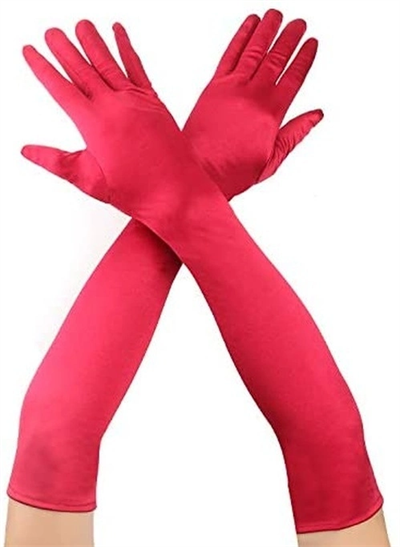 Kırmızı Renk Dirseğe Kadar Uzun Kumaş Eldiven 40 Cm Bx40