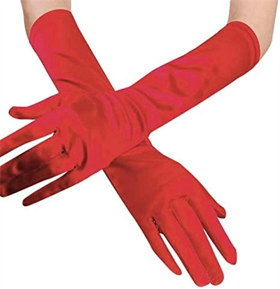 Kırmızı Renk Dirseğe Kadar Uzun Kumaş Eldiven 40 Cm Bx40