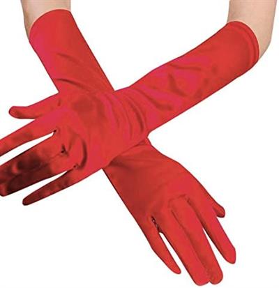 Kırmızı Renk Dirseğe Kadar Uzun Kumaş Eldiven 40 cm (3936)
