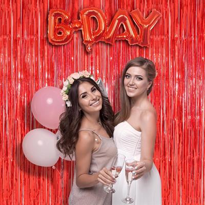 Kırmızı Renk Ekstra Metalize Parlak Saçaklı Arka Fon Perde İthal A Kalite 1x2 Metre (3936)