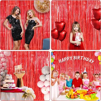 Kırmızı Renk Ekstra Metalize Parlak Saçaklı Arka Fon Perde İthal A Kalite 1x2 Metre (3936)