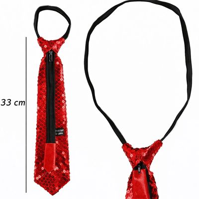Kırmızı Renk Pul Payetli Işıltılı Parti Kravatı 33 cm