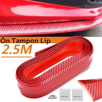 Kırmızı Renkli 2,5 Metre Araba Oto Ön Tampon Koruyucu Kauçuk Pratik Tampon Şerit Bant Döşeme Kiti (3936)