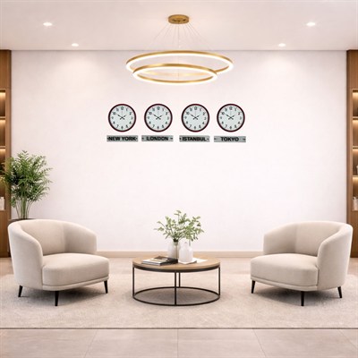 Kırmızı Seri 36 Cm 4 lü Tabelalı Dünya Saatleri